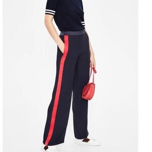 Boden Navy Blue Track Pants Red Stripe‎ Size 12 New With Tags